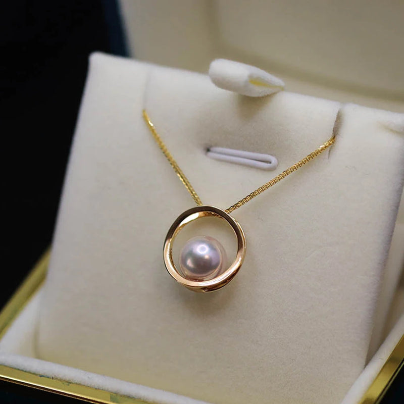 S925 Sterling Silver Necklace Round Pearl Pendant