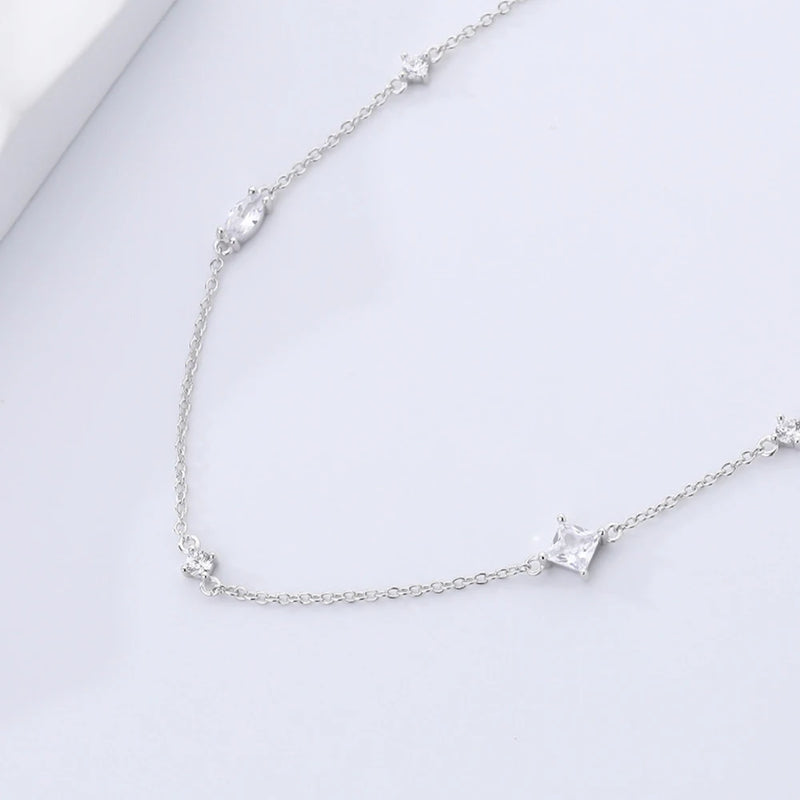 S925 Sterling Silver Geometric Necklace with Zircon, Party Gift for Girls
