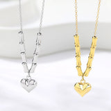S925 Sterling Silver Necklace Bamboo Heart Chain Female Jewelry