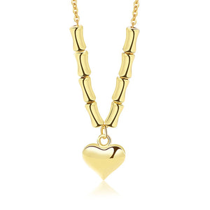 S925 Sterling Silver Necklace Bamboo Heart Chain Female Jewelry