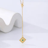 S925 Sterling Silver Emerald Tassel Necklace Women's Jewelry