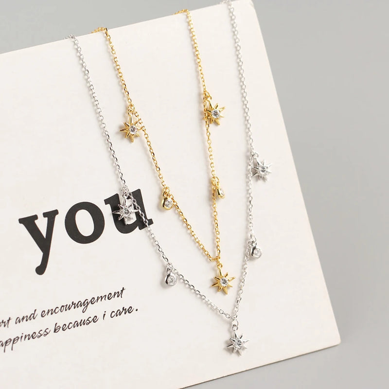 S925 Silver Necklace Zircon Star Pendant Sparkling Diamond Jewelry