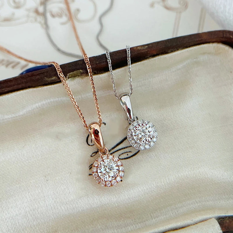 925 Silver Necklace Round Zircon Diamond Pendant Sparkling Jewelry