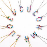 S925 Silver Alphabet Necklaces Rainbow Zircon Festive Wedding