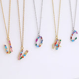 S925 Silver Alphabet Necklaces Rainbow Zircon Festive Wedding