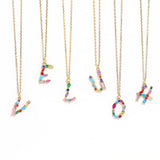 S925 Silver Alphabet Necklaces Rainbow Zircon Festive Wedding