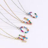 S925 Silver Alphabet Necklaces Rainbow Zircon Festive Wedding