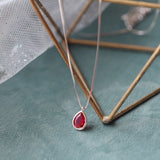 S925 Sterling Silver Red Diamond Water Drop Necklace for Women
