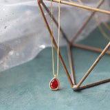 S925 Sterling Silver Red Diamond Water Drop Necklace for Women