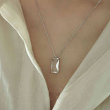 S925 Sterling Silver Rectangle Necklace Diamond Pendant