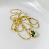S925 Sterling Silver Rectangle Necklace Emerald Pendant