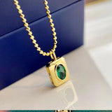 S925 Sterling Silver Rectangle Necklace Emerald Pendant
