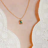 S925 Sterling Silver Rectangle Necklace Emerald Pendant