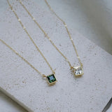 925 Silver Square Necklace Diamond Pendants Jewelry Women Clavicle Chain
