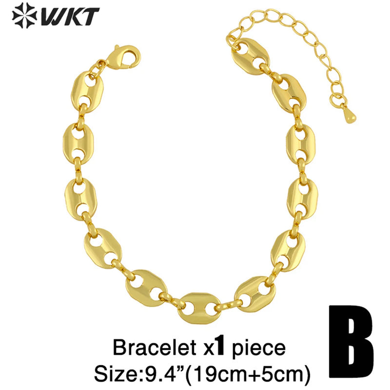 Yellow Brass Chain Women Party Bracelet Jewelry Necklace