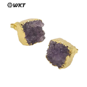 Delicate Purple Druzy Quartz Stone Earring