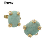 Delicate Sparkling Oval Gemstones Stud Earrings with Zircon