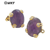 Delicate Sparkling Oval Gemstones Stud Earrings with Zircon