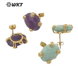 Delicate Sparkling Oval Gemstones Stud Earrings with Zircon