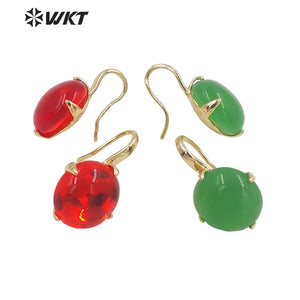 Round Gemstone Gold-Plate Earrings, Hot Jewelry for Birthday Party
