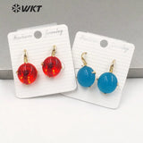 Round Gemstone Gold-Plate Earrings, Hot Jewelry for Birthday Party