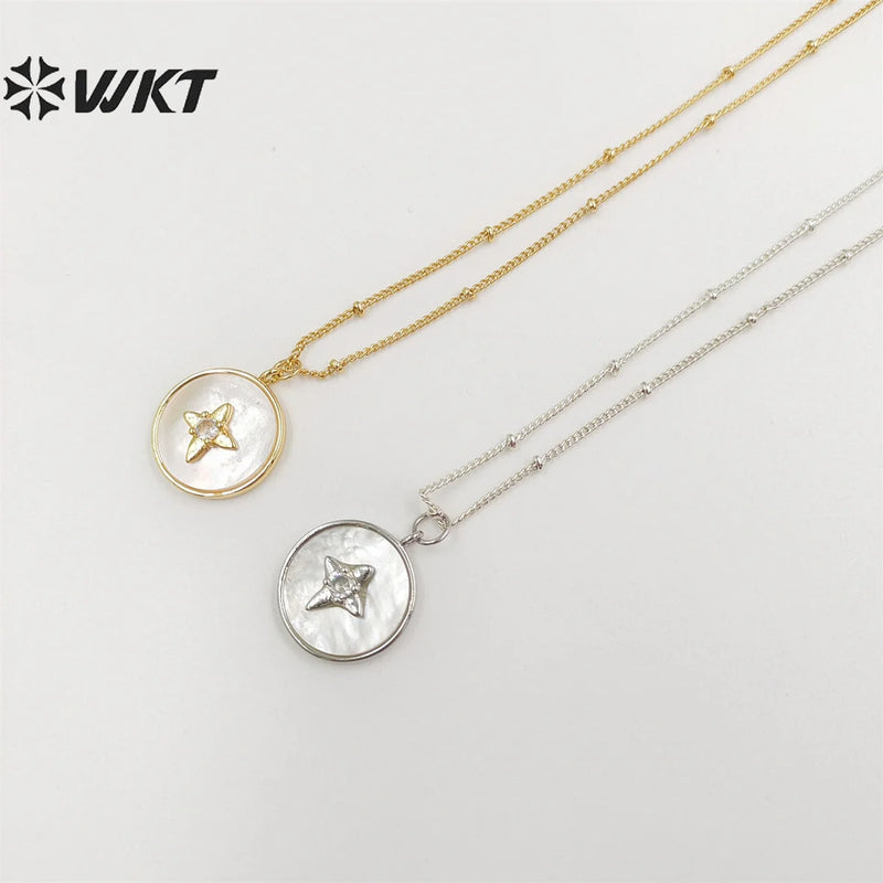 Arrival CZ & Shell Round Shape Necklace 18" Long