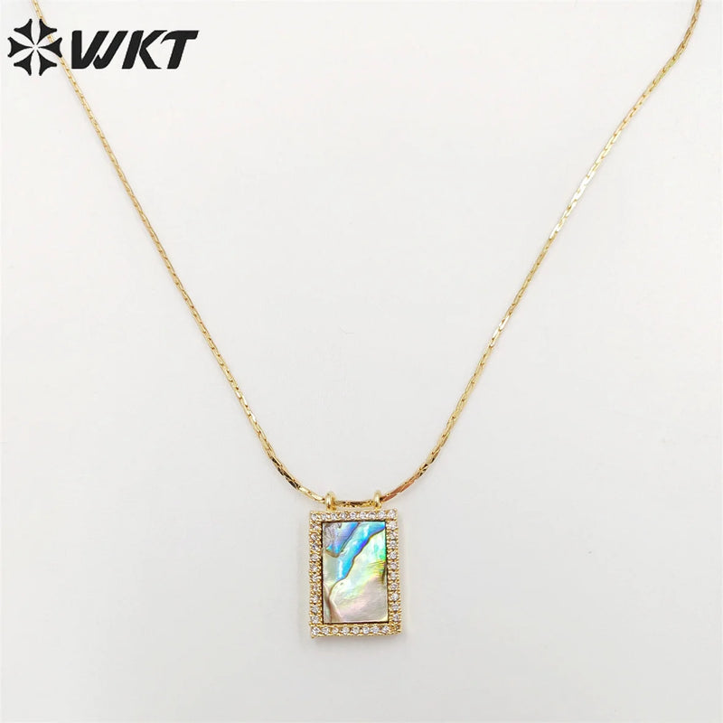 Elegant Pearl & Abalone Shell Square Necklace for Wedding Party