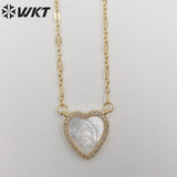 Heart Shape Pendant Necklace Pearl Shell Lady of Guadalupe Wedding