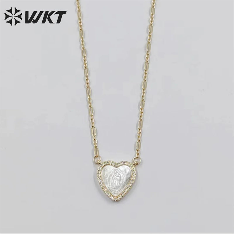 Heart Shape Pendant Necklace Pearl Shell Lady of Guadalupe Wedding