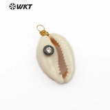 Cowrie Shell Pendant Gemstone Charm Brass Wire Wrapped Pendant