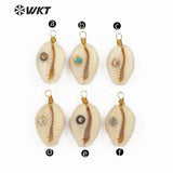 Cowrie Shell Pendant Gemstone Charm Brass Wire Wrapped Pendant