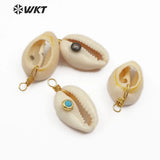 Cowrie Shell Pendant Gemstone Charm Brass Wire Wrapped Pendant