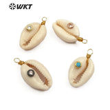 Cowrie Shell Pendant Gemstone Charm Brass Wire Wrapped Pendant