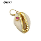 Cowrie Shell Pendant CZ Bead Charm Colorful Electroplated Necklace