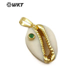 Cowrie Shell Pendant CZ Bead Charm Colorful Electroplated Necklace