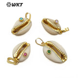 Shell Pendant Cowrie CZ Charm Women Summer Beach Jewelry
