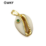 Shell Pendant Cowrie CZ Charm Women Summer Beach Jewelry