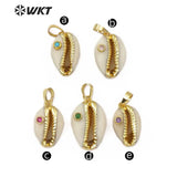 Shell Pendant Cowrie CZ Charm Women Summer Beach Jewelry