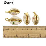 Shell Pendant Cowrie CZ Charm Women Summer Beach Jewelry