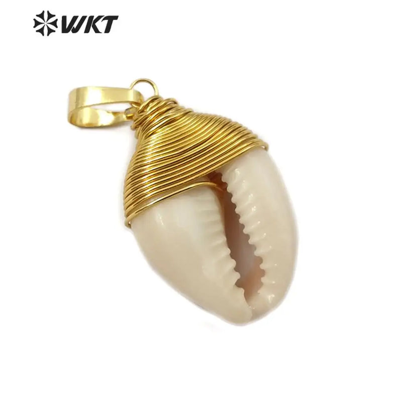 Natural Cowrie Shell Pendant Wire Wrapped Women Jewelry Supplies