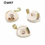 Trumpet Shell Heart Pendant with Cubic Zirconia for Earrings and Necklace