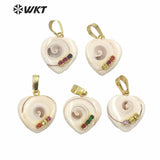 Trumpet Shell Heart Pendant with Cubic Zirconia for Earrings and Necklace