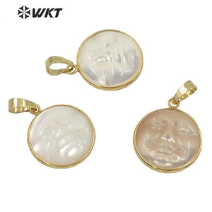 Round Coin Shell Smiling Face Necklace Pendant Women Jewelry