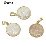 Round Coin Shell Smiling Face Necklace Pendant Women Jewelry
