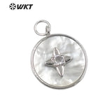 Flower Patchwork Zircon Pendant Mother Pearl Round Necklace