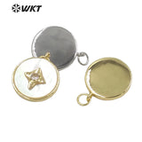 Flower Patchwork Zircon Pendant Mother Pearl Round Necklace