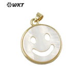 Smile Face Plated Pendant Mother Pearl Round Jewelry