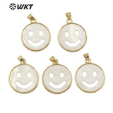 Smile Face Plated Pendant Mother Pearl Round Jewelry