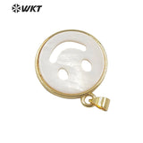 Smile Face Plated Pendant Mother Pearl Round Jewelry