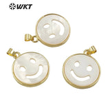 Smile Face Plated Pendant Mother Pearl Round Jewelry